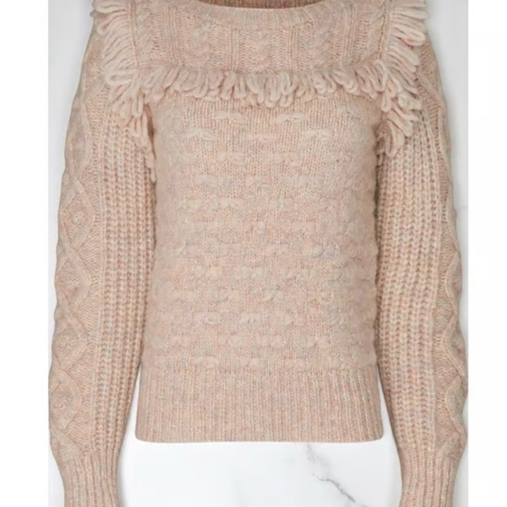 LoveShackFancy Pink Textured Sweater with Fringe - Picture 4 of 8